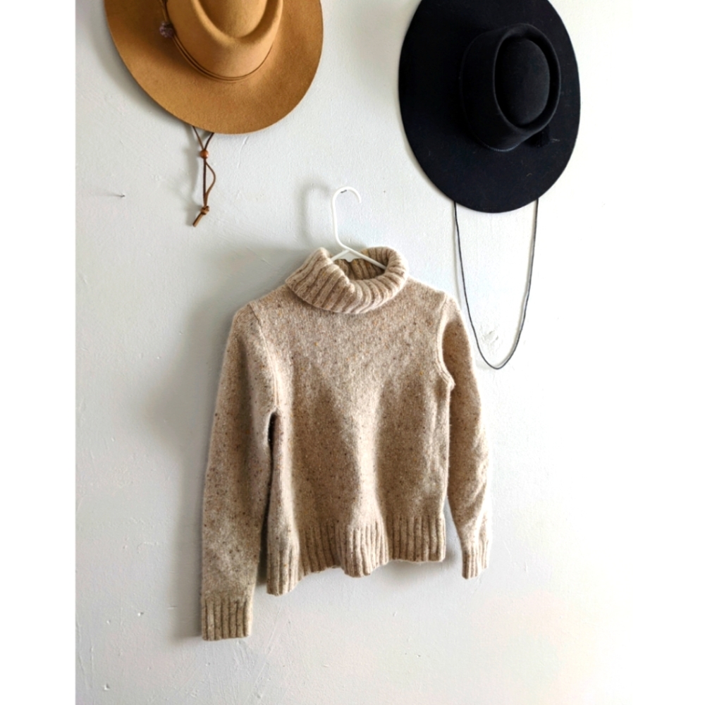 Vintage Cashmere Turtleneck Cream Flecked Sweater Neutral Colors